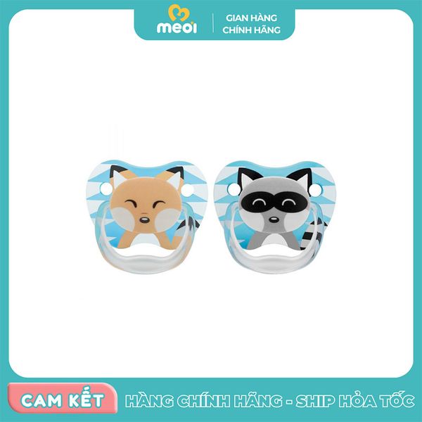  Bộ 2 ty ngậm in hình con gấu mèo và con cáo 0-6M xanh Dr Brown's 