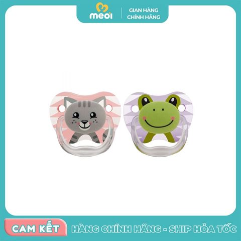  Bộ 2 ty ngậm hình con mèo và ếch cho bé 0-6M hồng tím Dr Brown's 