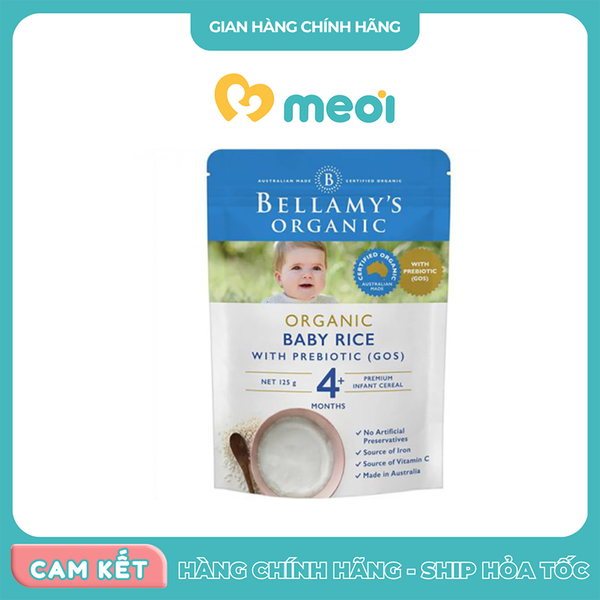 Bột ăn dặm Bellamy's Organic gạo nguyên chất với Prebiotic (GOS) 125g 4M+