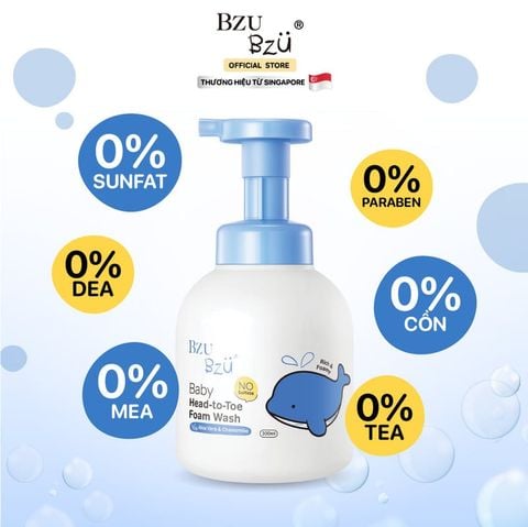 Sữa tắm gội tạo bọt Bzu Bzu chiết xuất lô hội và hoa cúc 300ml 0-3Y