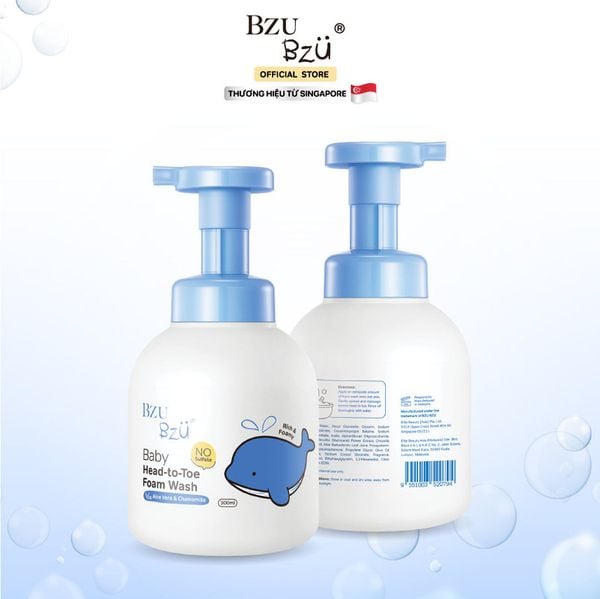 Sữa tắm gội tạo bọt Bzu Bzu chiết xuất lô hội và hoa cúc 300ml 0-3Y