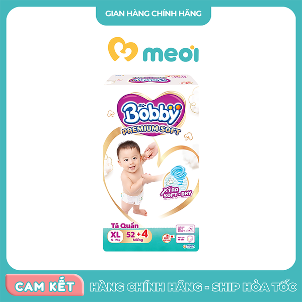 Bỉm quần Bobby Premium Soft XL52+4 (12-17kg)