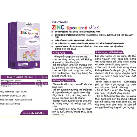  Kẽm Vyphyto ZINC Liposomé dạng gói (14 gói x 10ml) 