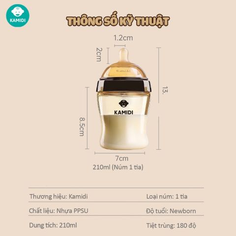  Bình sữa sơ sinh Kamidi Baby PPSU 210ml 