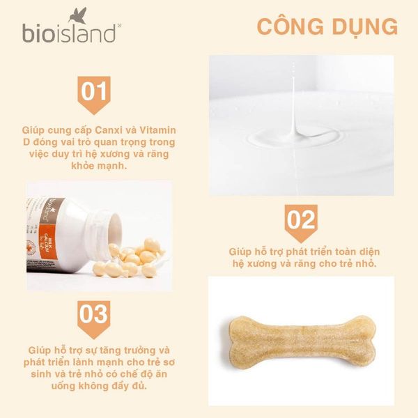 Viên uống canxi sữa cho bé Bio Island NK 90 viên 7M+