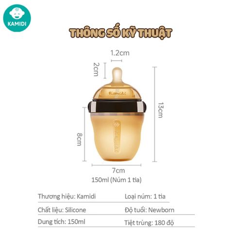  Bình sữa sơ sinh Kamidi Baby silicone 150ml 
