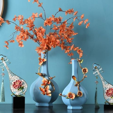 Trang Trí Để Bàn - Bình Hoa Gốm Sứ Men Lam Ngọc