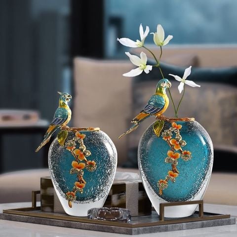Trang Trí Để Bàn - Bình Hoa Thủy Tinh Chim Vẹt