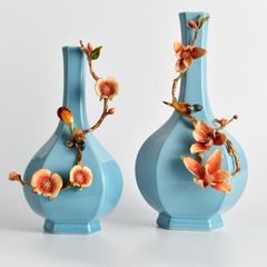 Trang Trí Để Bàn - Bình Hoa Gốm Sứ Men Lam Ngọc