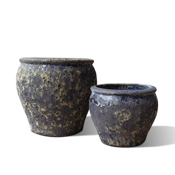  Ceramic Planter with Textured Blue Glaze Finish |  AUV123 