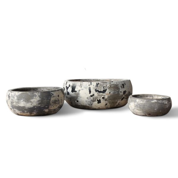 Ceramic Oval Low Bowl Planter with Distressed Monochrome Finish | AUV128 