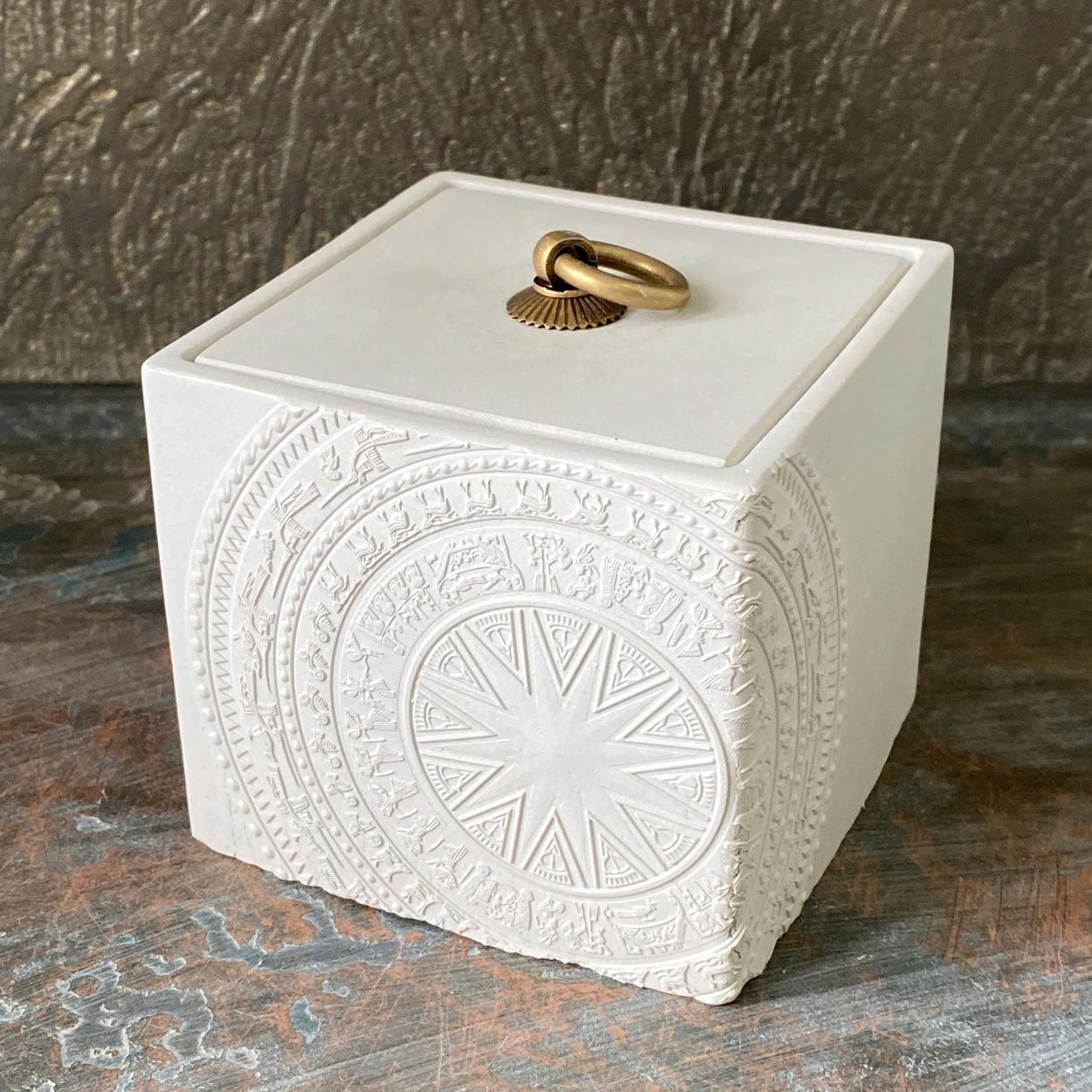  Dong Son Drum Relief Cement Candle Jar with Lid | AUC004 
