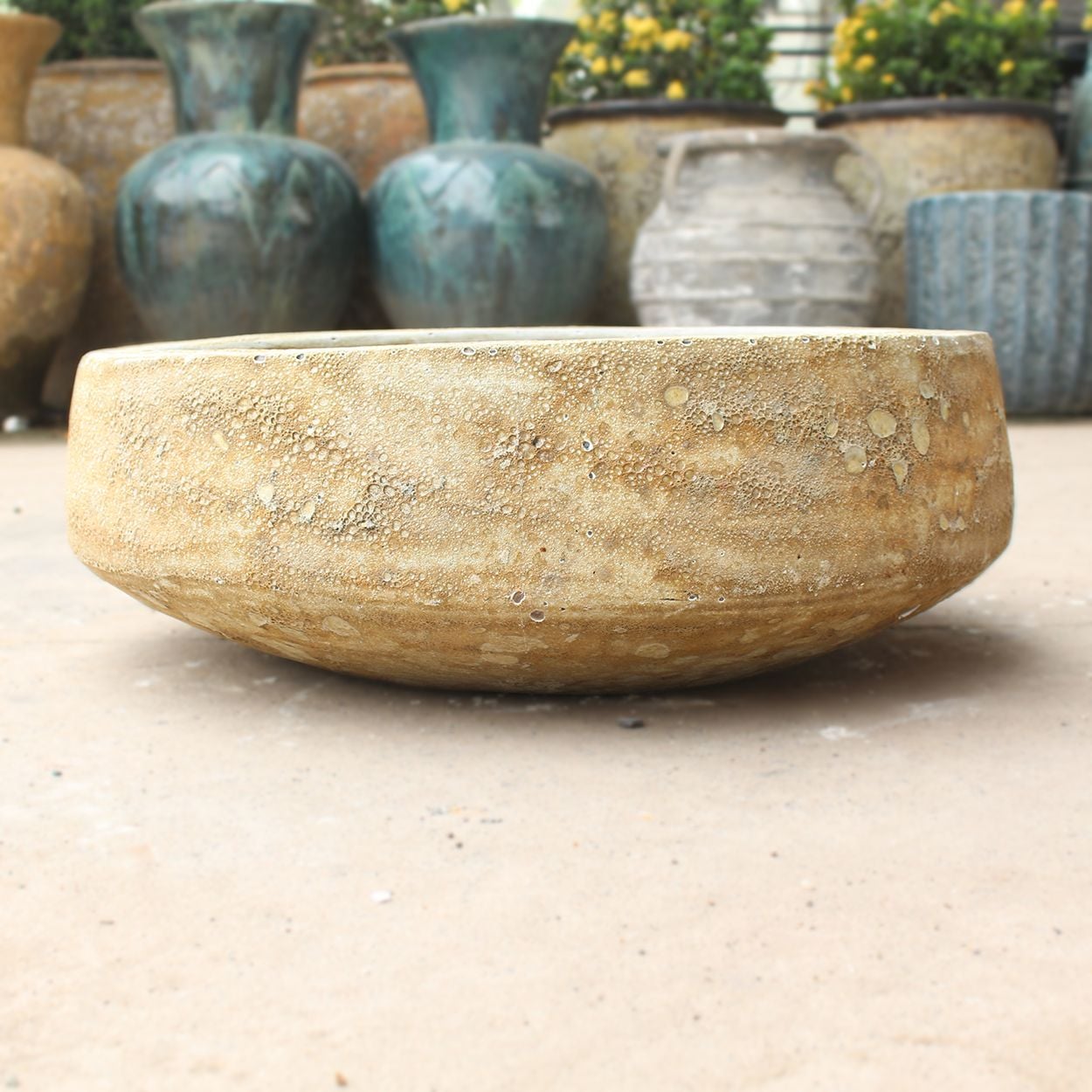  Low Round Ceramic Bowl Planter with Rustic Finish | AUV118 