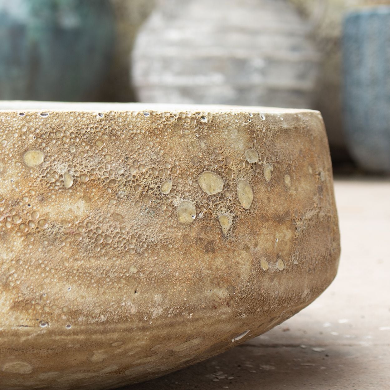  Low Round Ceramic Bowl Planter with Rustic Finish | AUV118 