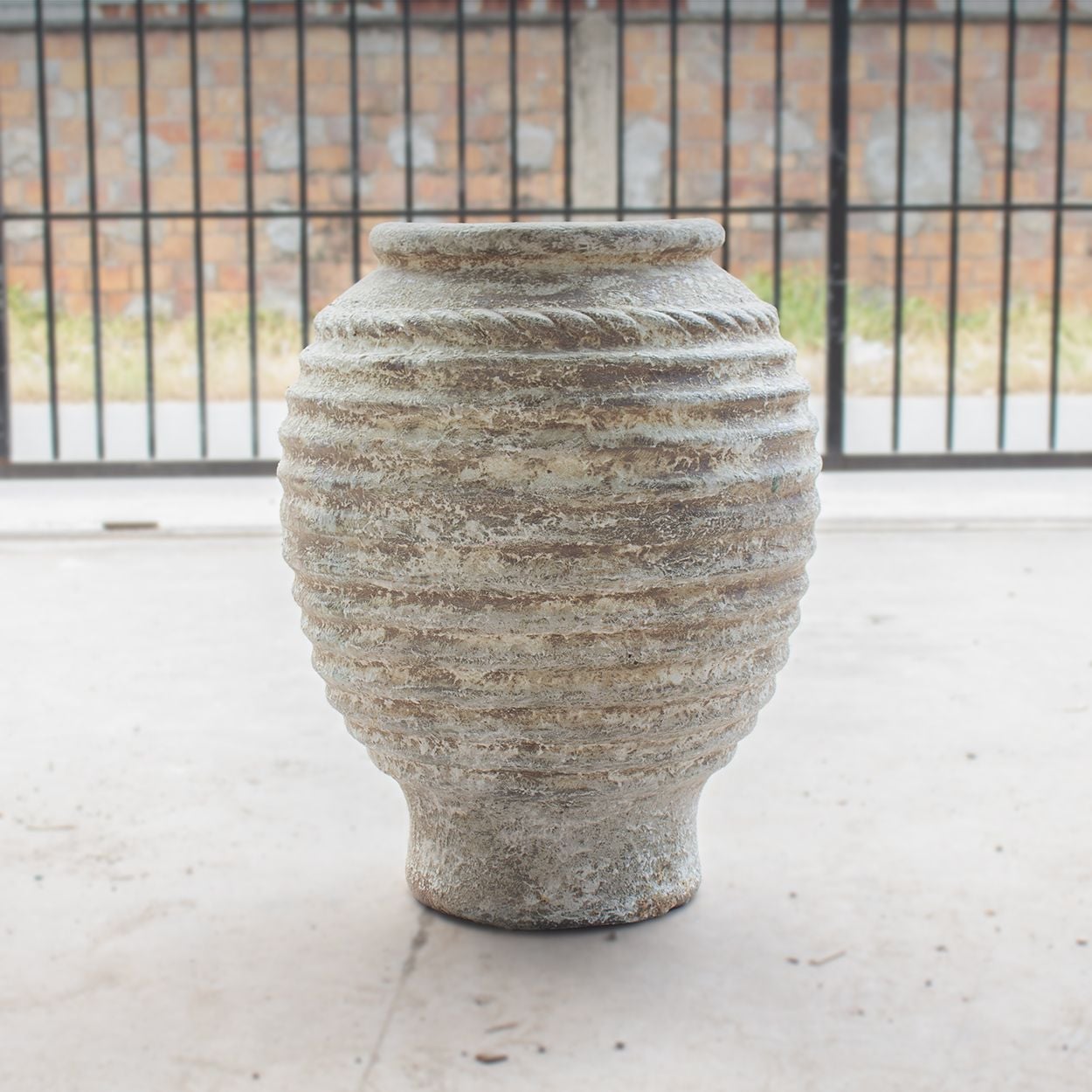  Textured Ceramic Ribbed Planter with Antique Finish | AUV120 