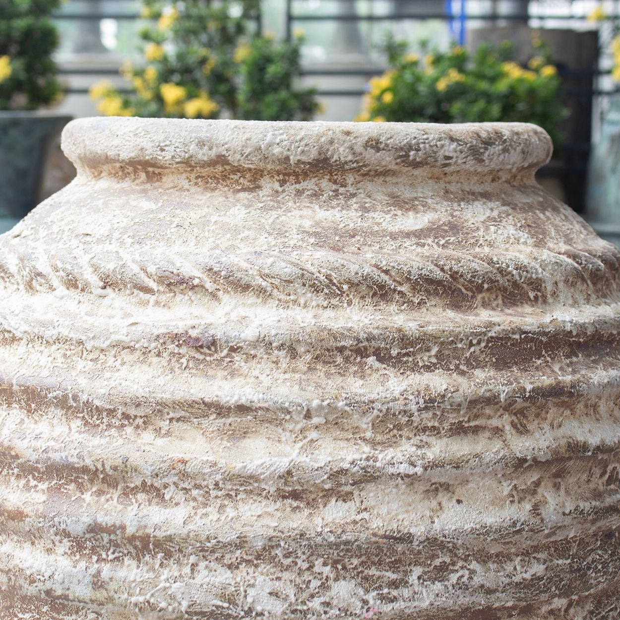  Textured Ceramic Ribbed Planter with Antique Finish | AUV120 