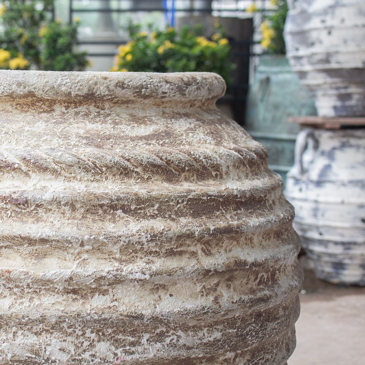  Textured Ceramic Ribbed Planter with Antique Finish | AUV120 