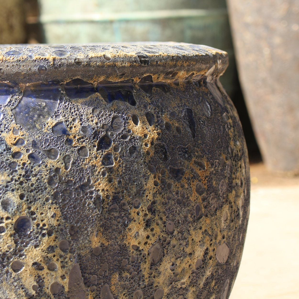  Ceramic Planter with Textured Blue Glaze Finish |  AUV123 