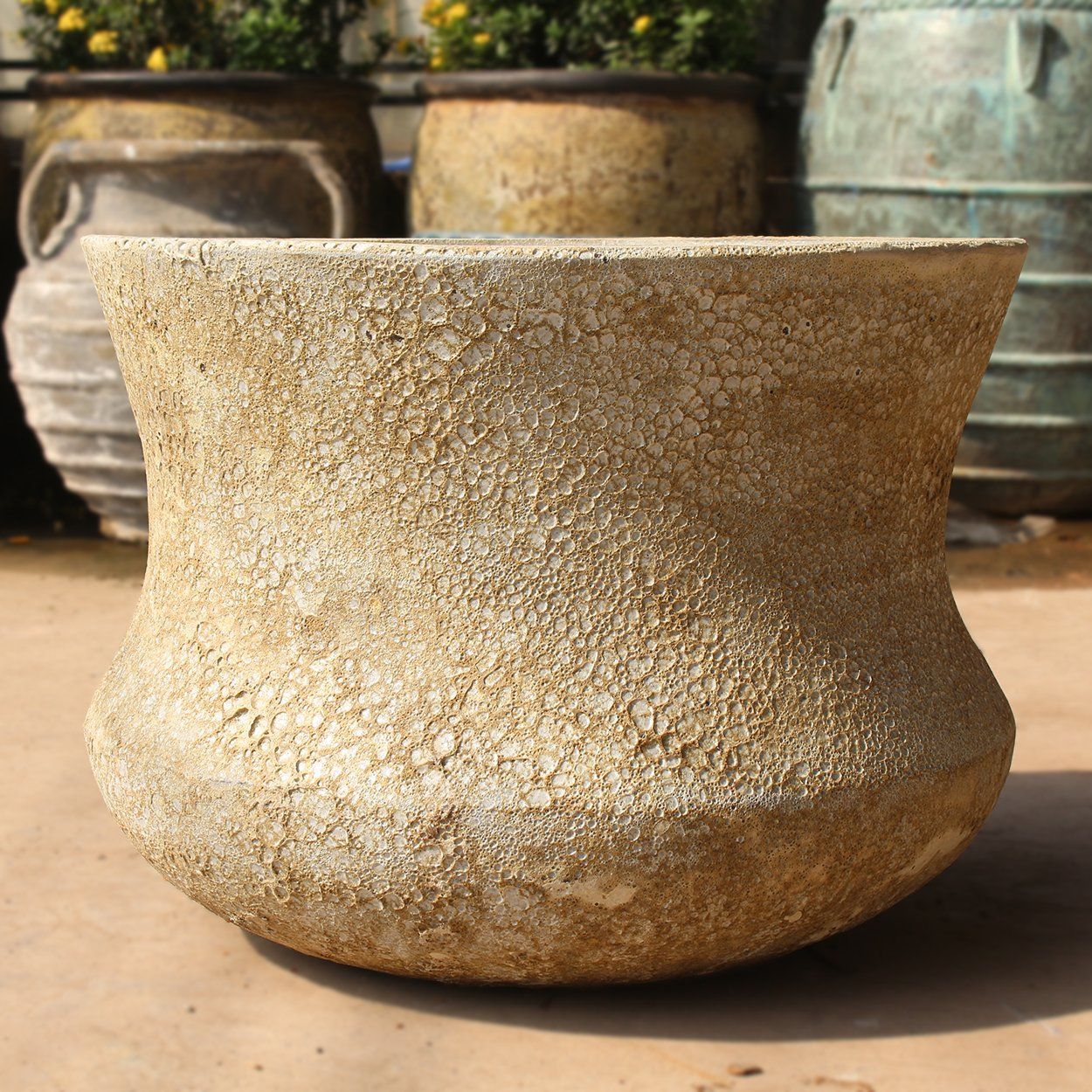  Ceramic Planter with Wide Flared Rim and Textured Antique Finish | AUV124 