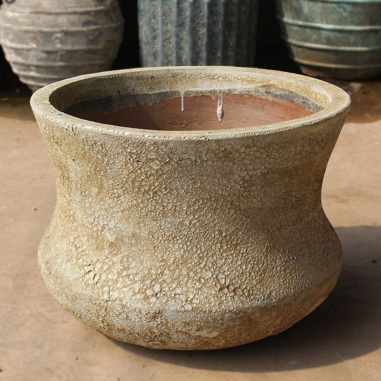  Ceramic Planter with Wide Flared Rim and Textured Antique Finish | AUV124 