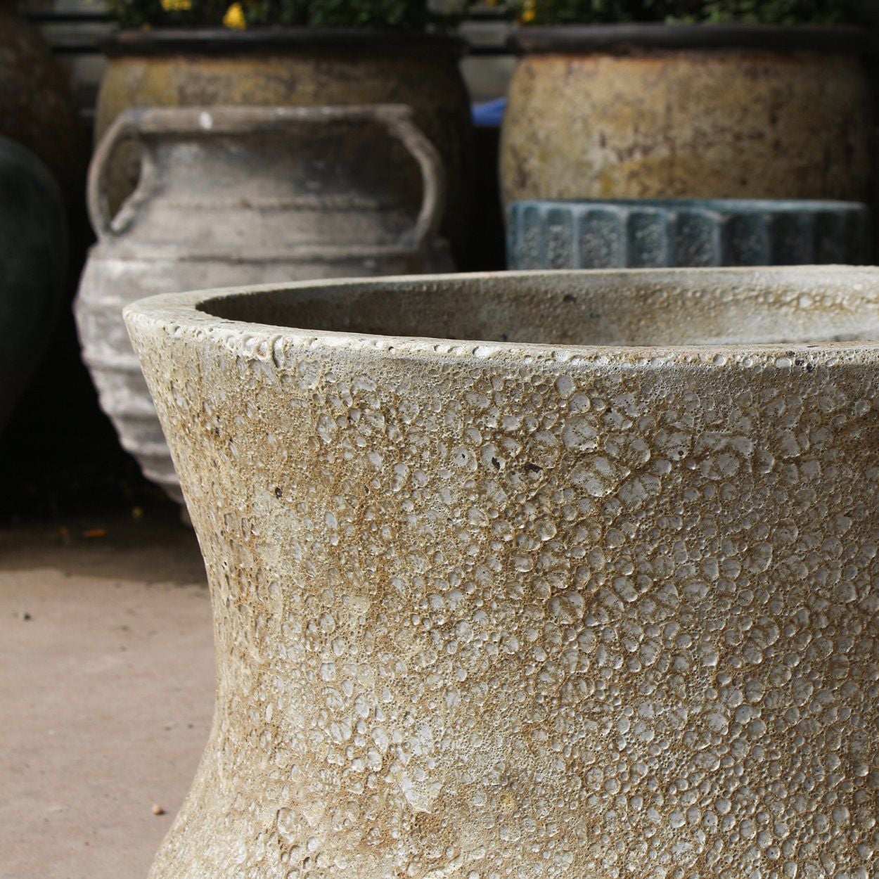  Ceramic Planter with Wide Flared Rim and Textured Antique Finish | AUV124 