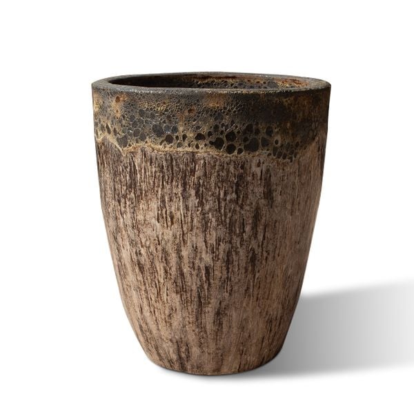  Ceramic Planter with Lava Glaze and Wood Texture Finish | AUD107 