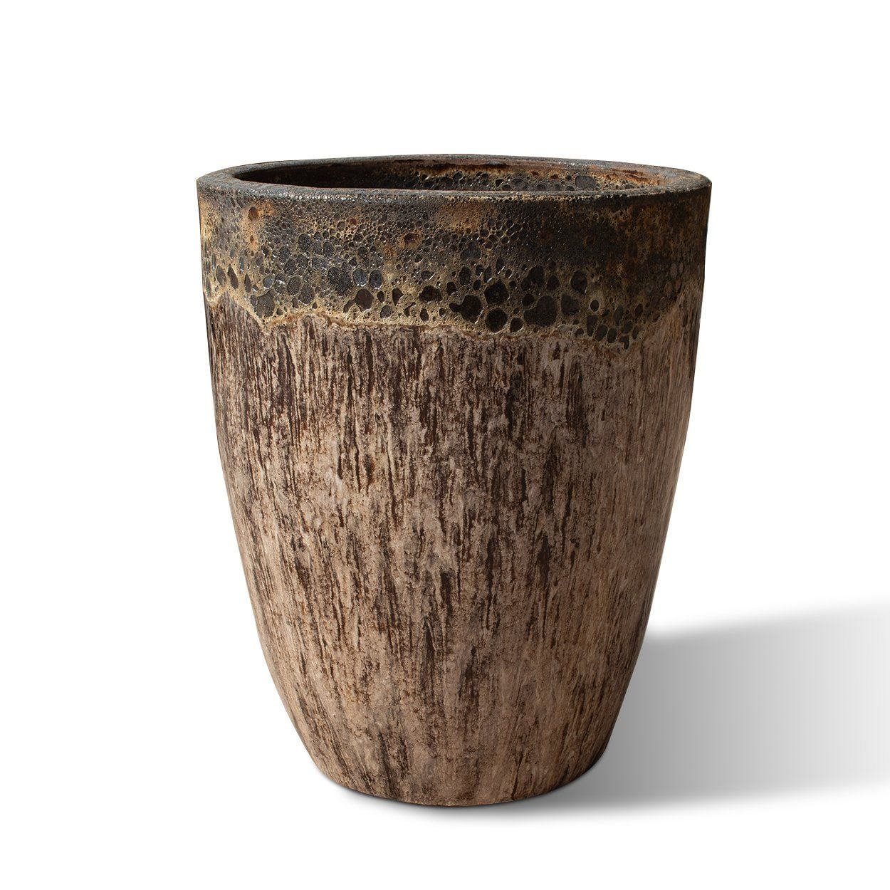  Ceramic Planter with Lava Glaze and Wood Texture Finish | AUD107 