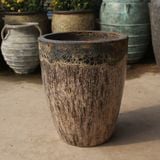  Ceramic Planter with Lava Glaze and Wood Texture Finish | AUD107 