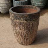  Ceramic Planter with Lava Glaze and Wood Texture Finish | AUD107 