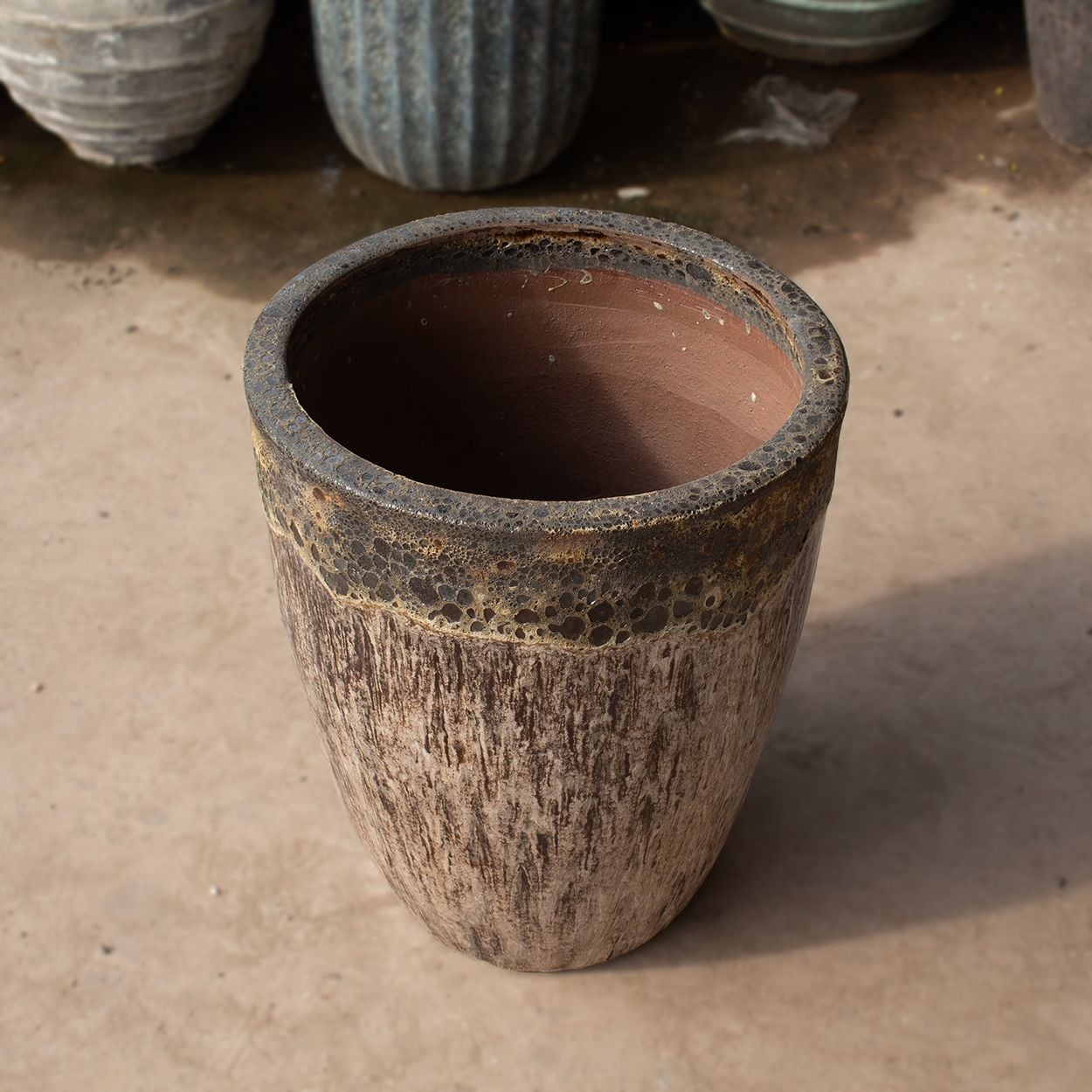  Ceramic Planter with Lava Glaze and Wood Texture Finish | AUD107 