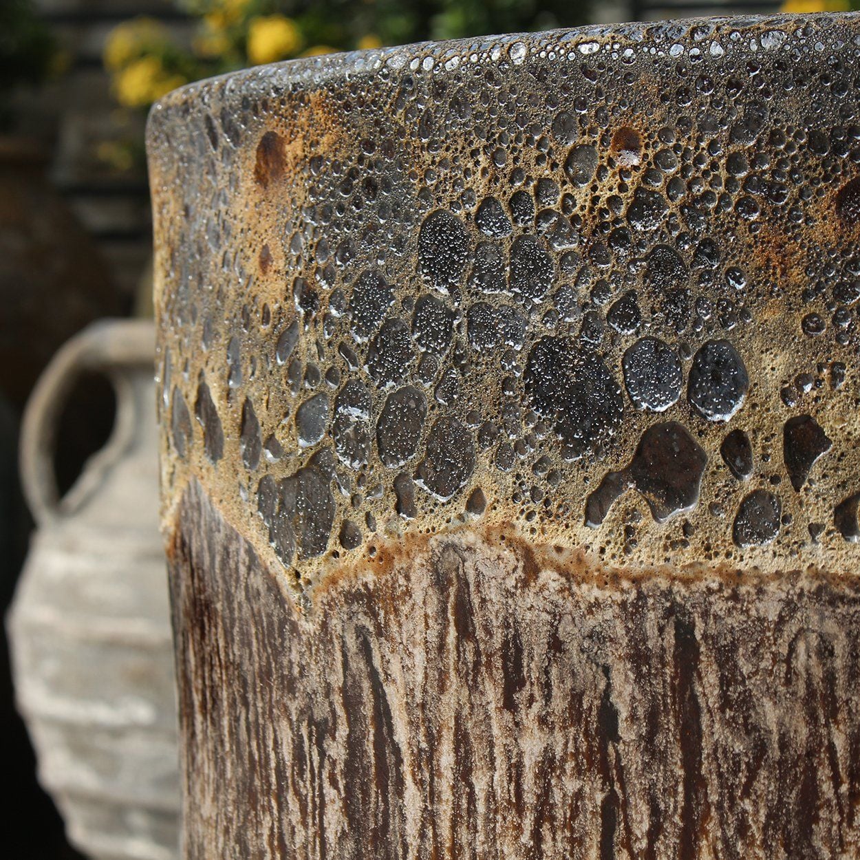  Ceramic Planter with Lava Glaze and Wood Texture Finish | AUD107 