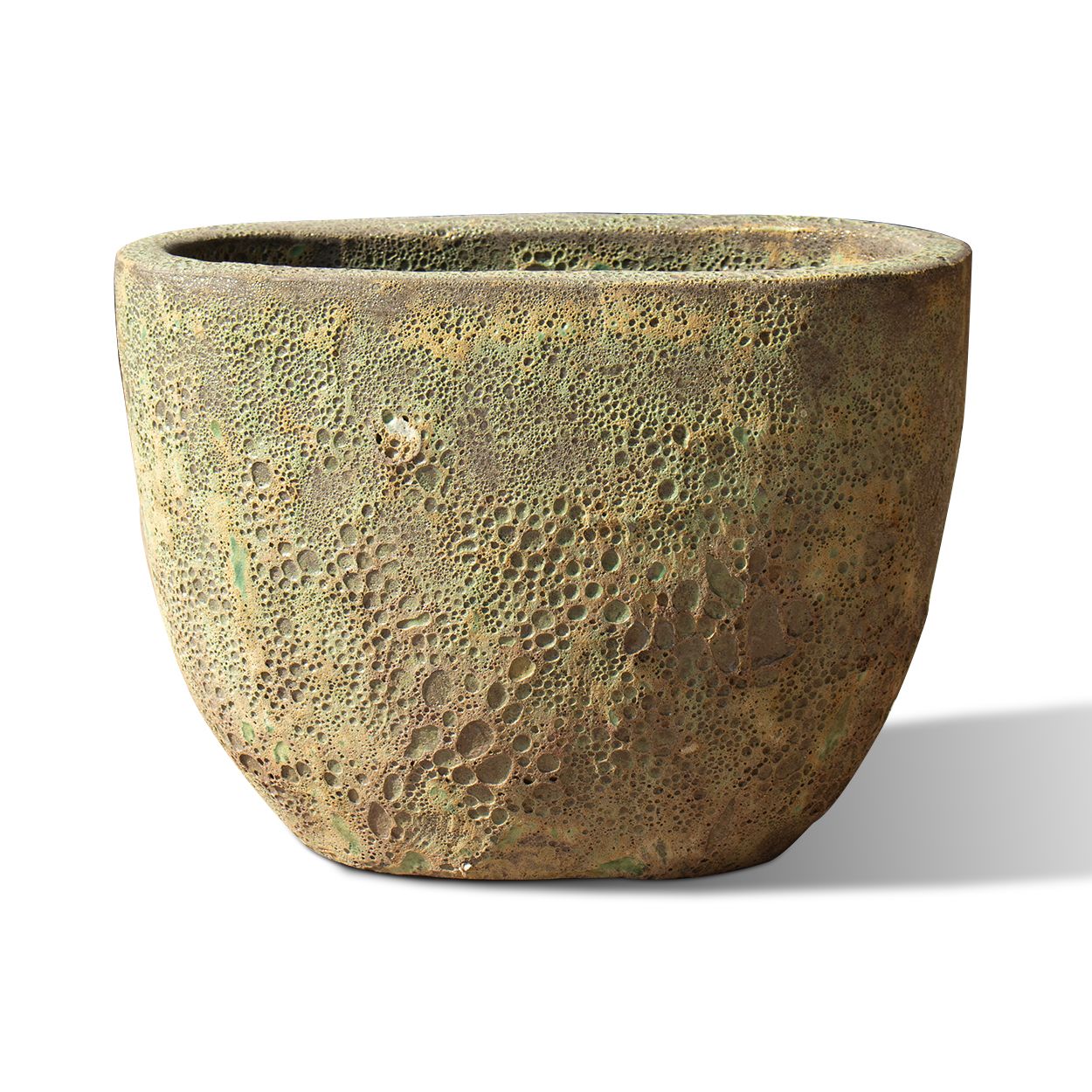  Textured Oval Ceramic Planter with Rustic Green Lava Finish |  AUV126 