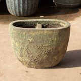  Textured Oval Ceramic Planter with Rustic Green Lava Finish |  AUV126 
