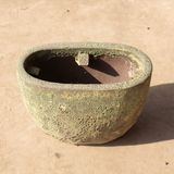  Textured Oval Ceramic Planter with Rustic Green Lava Finish |  AUV126 
