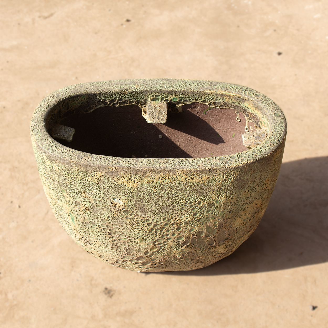  Textured Oval Ceramic Planter with Rustic Green Lava Finish |  AUV126 