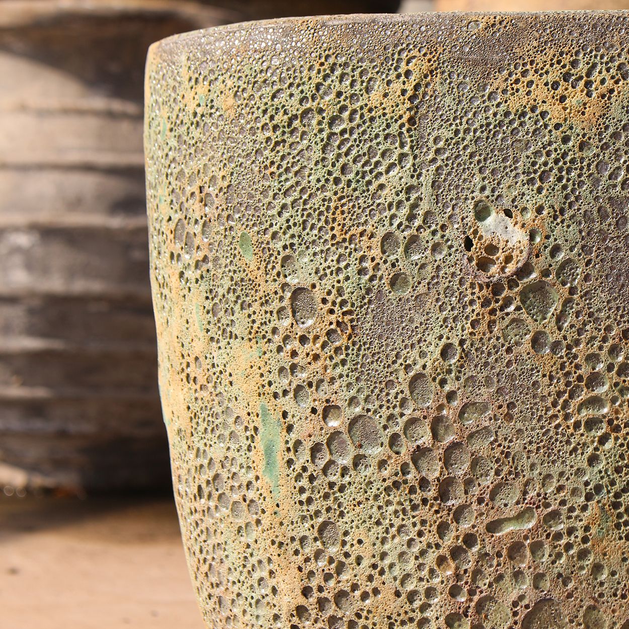  Textured Oval Ceramic Planter with Rustic Green Lava Finish |  AUV126 