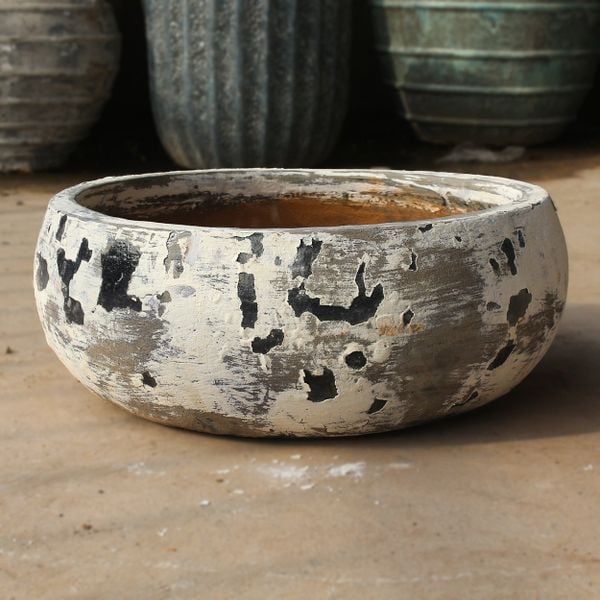  Ceramic Oval Low Bowl Planter with Distressed Monochrome Finish | AUV128 