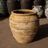  Ceramic Ribbed Barrel Planter – Antique Ochre Finish | AUV129 