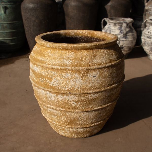  Ceramic Ribbed Barrel Planter – Antique Ochre Finish | AUV129 