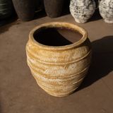  Ceramic Ribbed Barrel Planter – Antique Ochre Finish | AUV129 