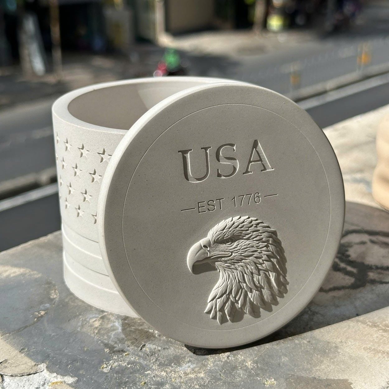  American Heritage Cement Candle Jar with Eagle Lid | AUC009 
