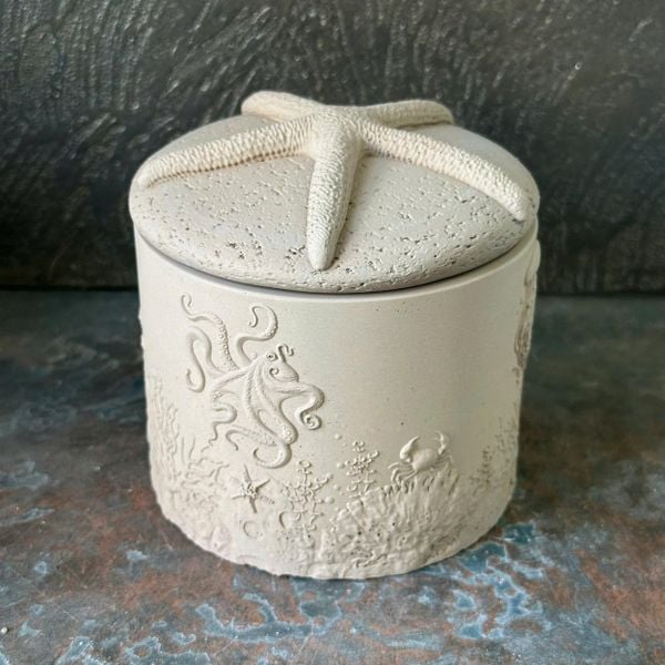  Ocean Life Relief Cement Candle Jar with Starfish Lid | AUC006 