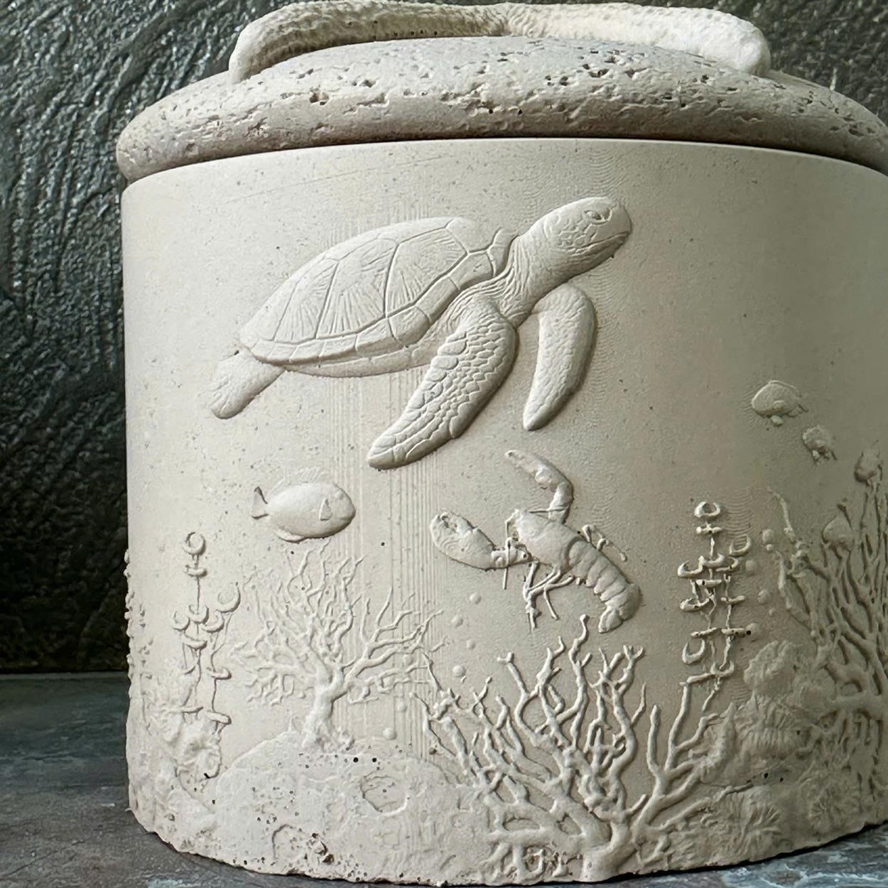  Ocean Life Relief Cement Candle Jar with Starfish Lid | AUC006 
