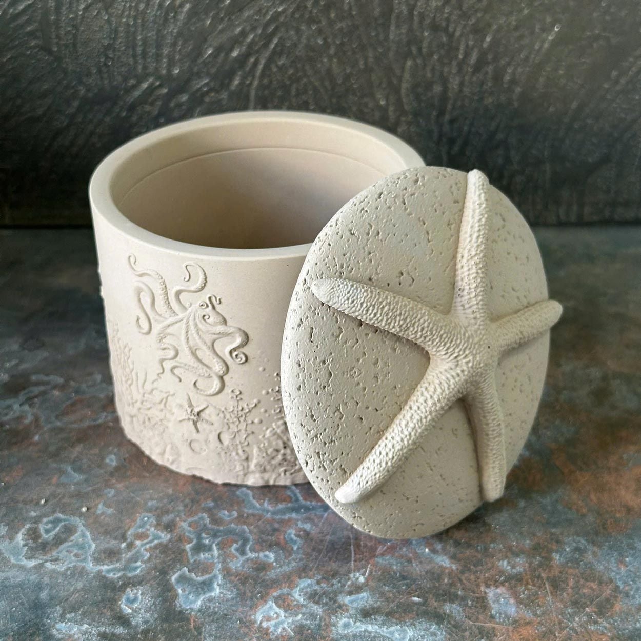  Ocean Life Relief Cement Candle Jar with Starfish Lid | AUC006 