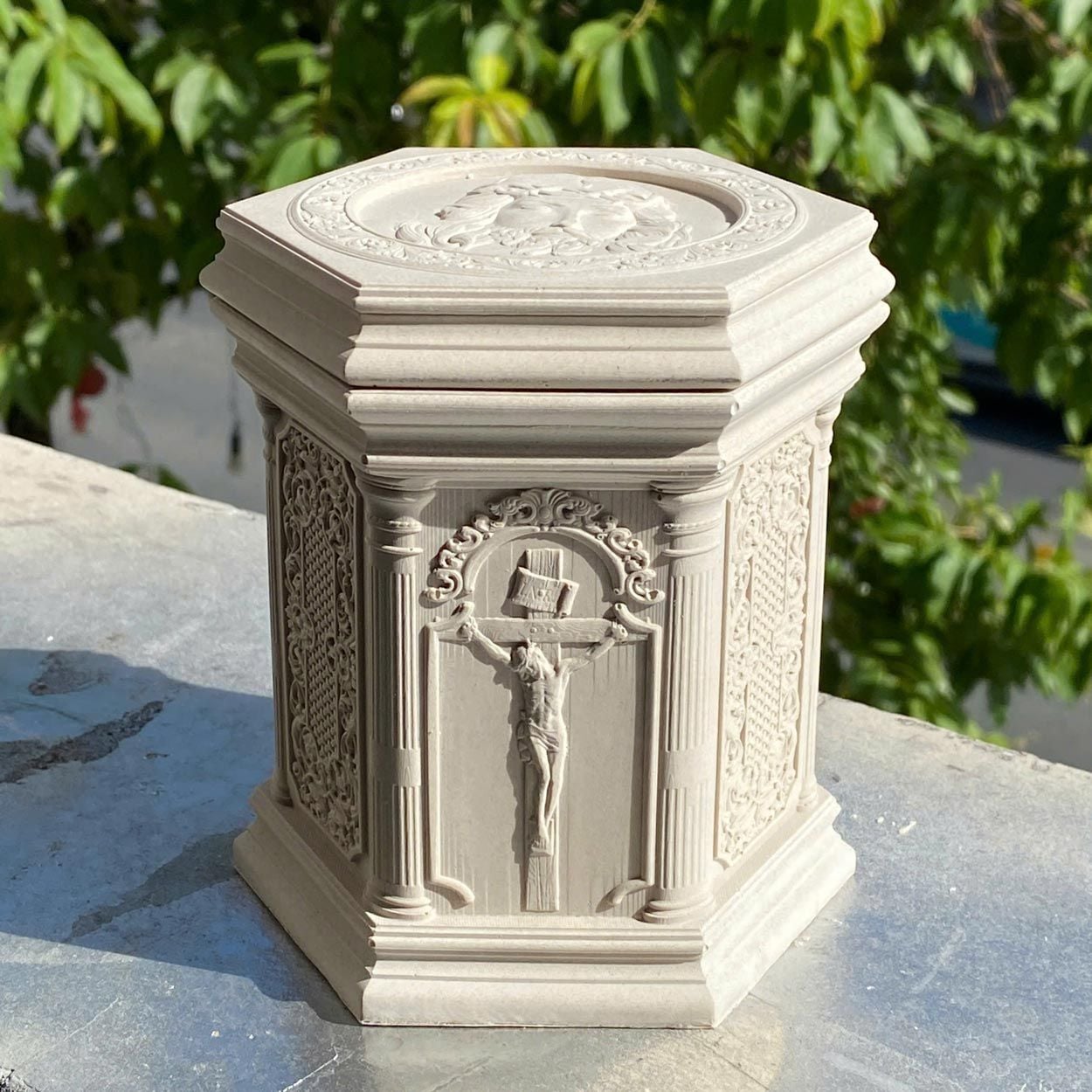  Religious Relief Cement Candle Jar with Lid | AUC005 