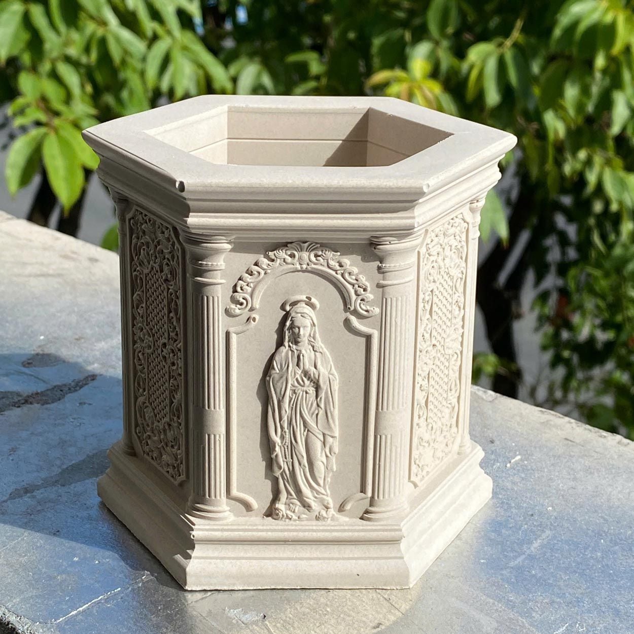  Religious Relief Cement Candle Jar with Lid | AUC005 