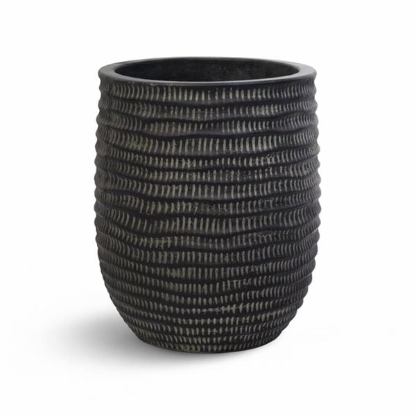 Tall Textured Black Fiberstone Planter