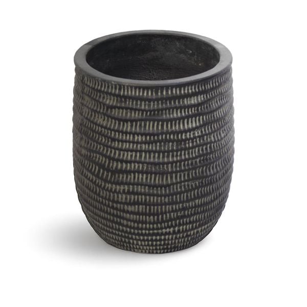 Tall Textured Black Fiberstone Planter