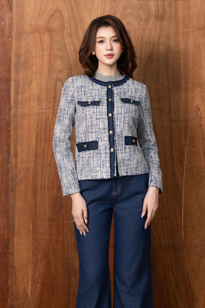  ÁO DẠ PHỐI KHUY KIM LOẠI AK66122 