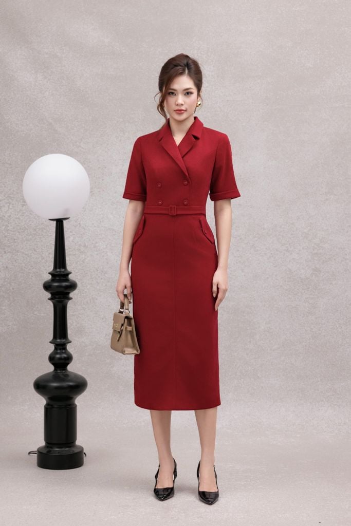 ĐẦM ĐỎ CỔ VEST D07932